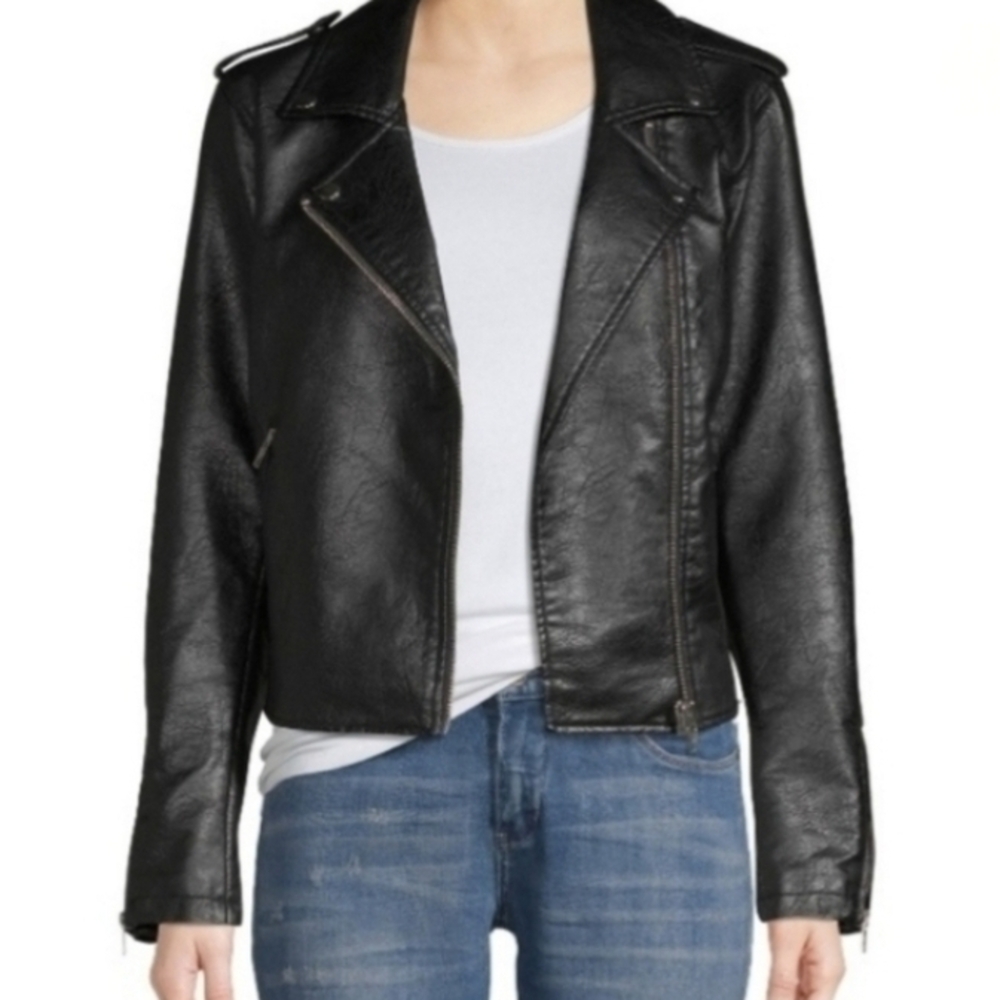 No Boundaries Women's Black Faux Leather Jacket